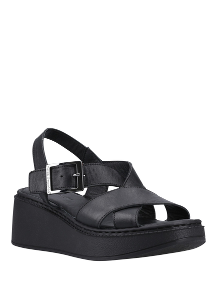 Hush Puppies Bretta Leather Wedge Sandals, Black - view 2, Black