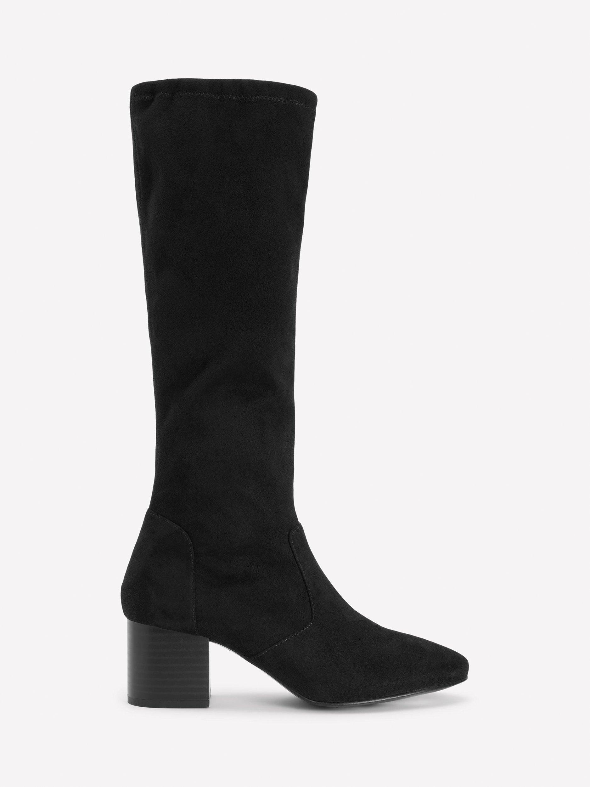 Product image 1 of 4, which shows Boden Block Heel Stretch Knee High Boots, Black, 4