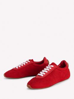 Boden Delphine Slim Suede Trainers, Red - view 2, Red