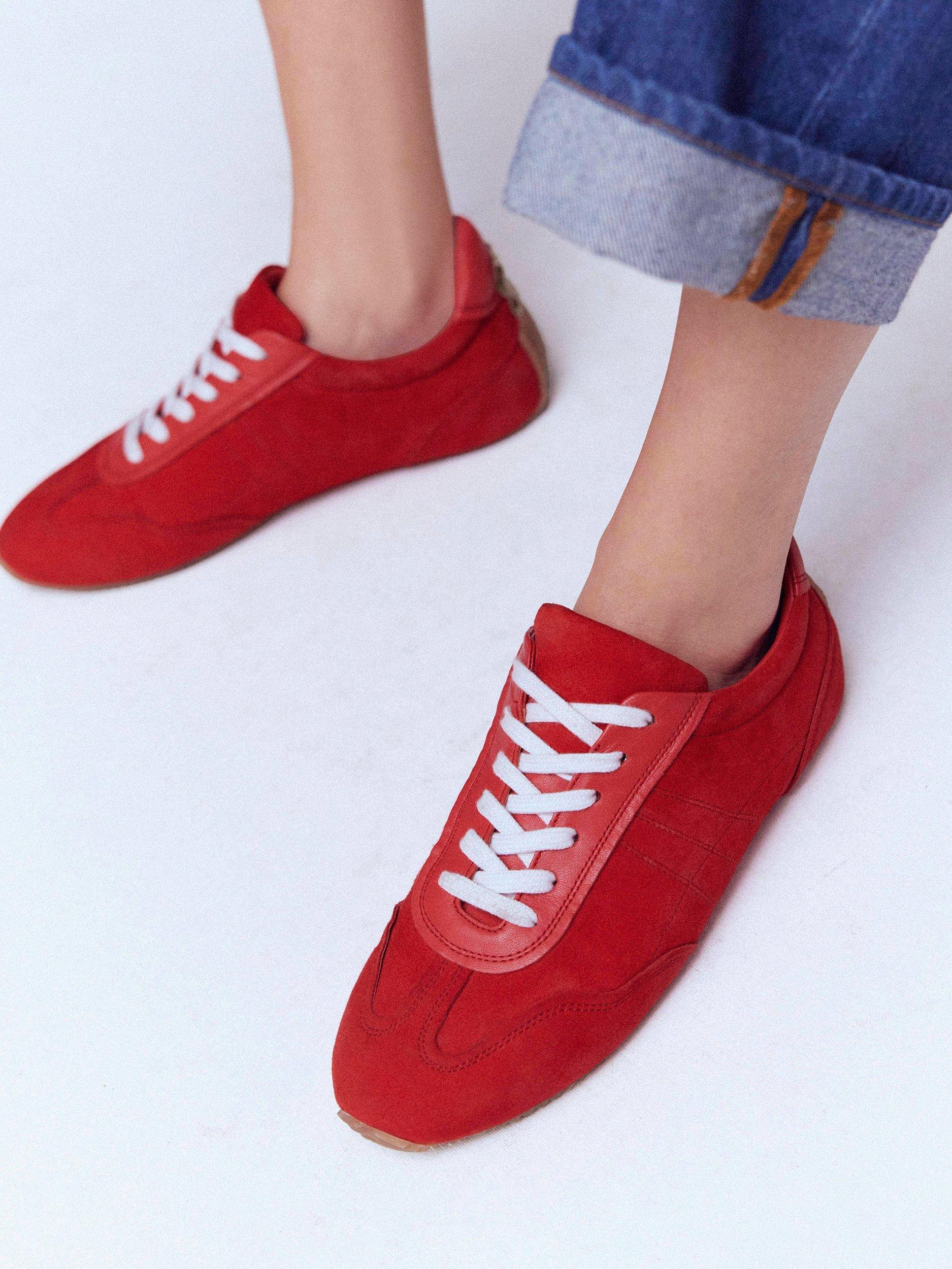 Product image 5 of 6, which shows Boden Delphine Slim Suede Trainers, Red, 4