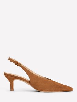 Boden Suede High Cut Slingback Court Shoes, Tan, Tan