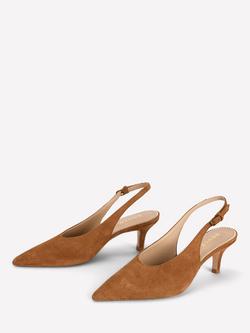 Boden Suede High Cut Slingback Court Shoes, Tan - view 2, Tan