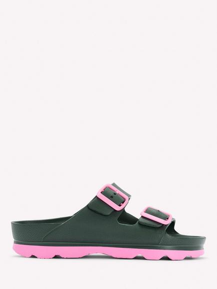 Boden Lyla Double Buckle Slider Sandals, Khaki/Pink, Khaki/Pink