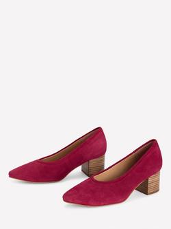 Boden Suede Closed Back Block Heel Court Shoes, Red - view 2, Red