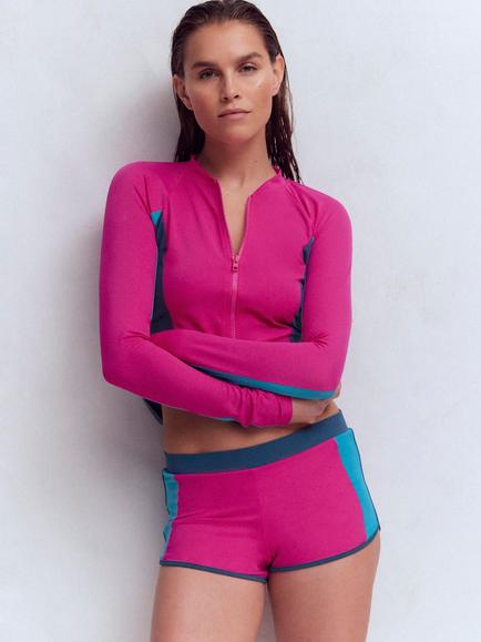 Boden Colour Block Swim Shorts, Pink/Multi, Pink/Multi
