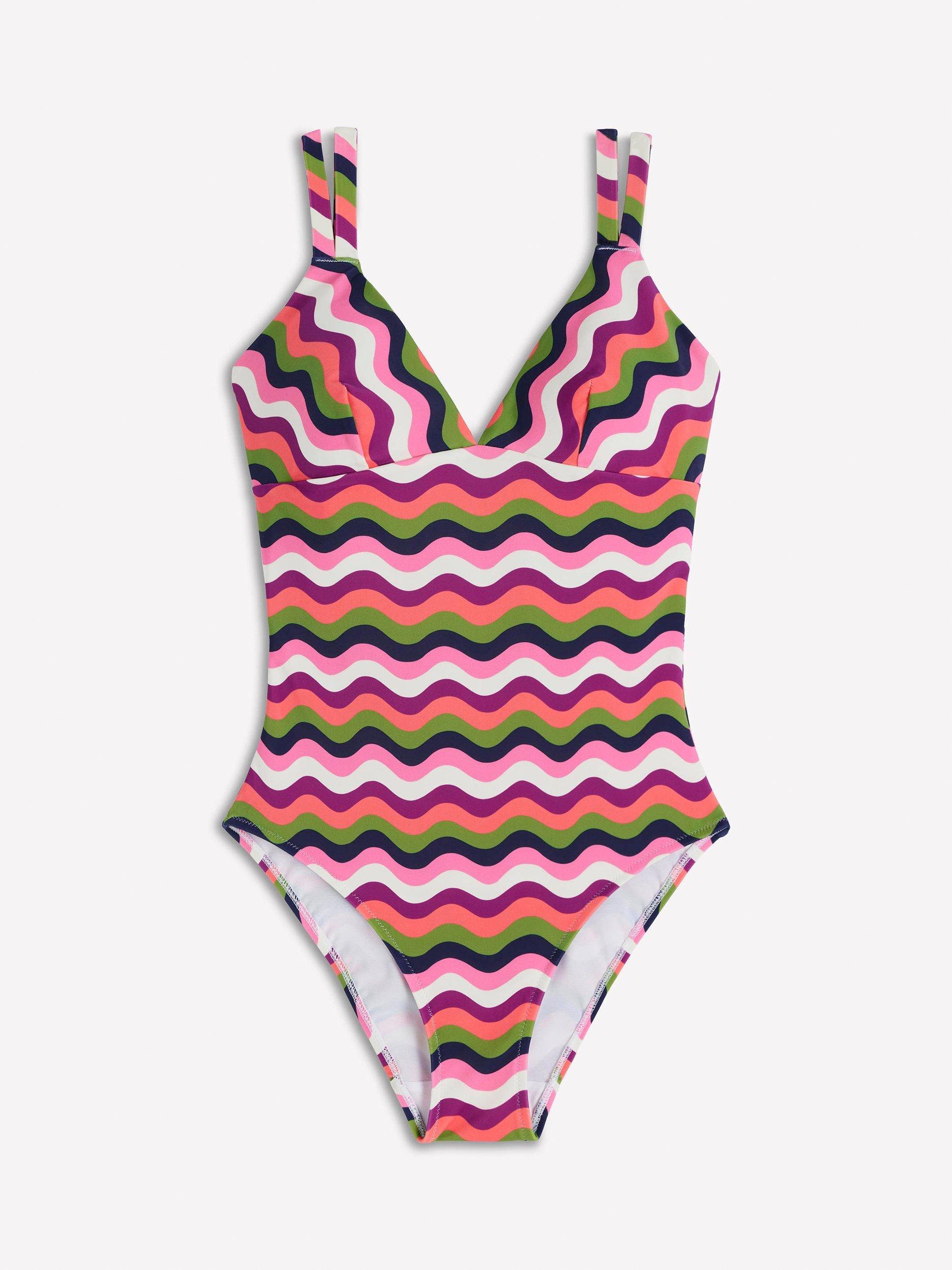 Product image 6 of 7, which shows Boden Arles Wavy Stripe Swimsuit, Multi, 8