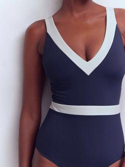 Boden Campania Colour Block Swimsuit, Navy/Ivory - view 2, Navy/Ivory