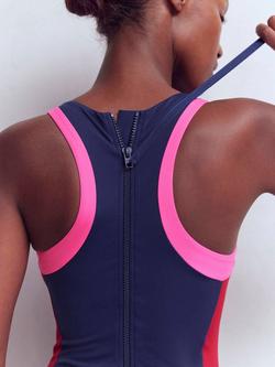 Boden Piped Sporty Swimsuit, Navy - view 2, Navy