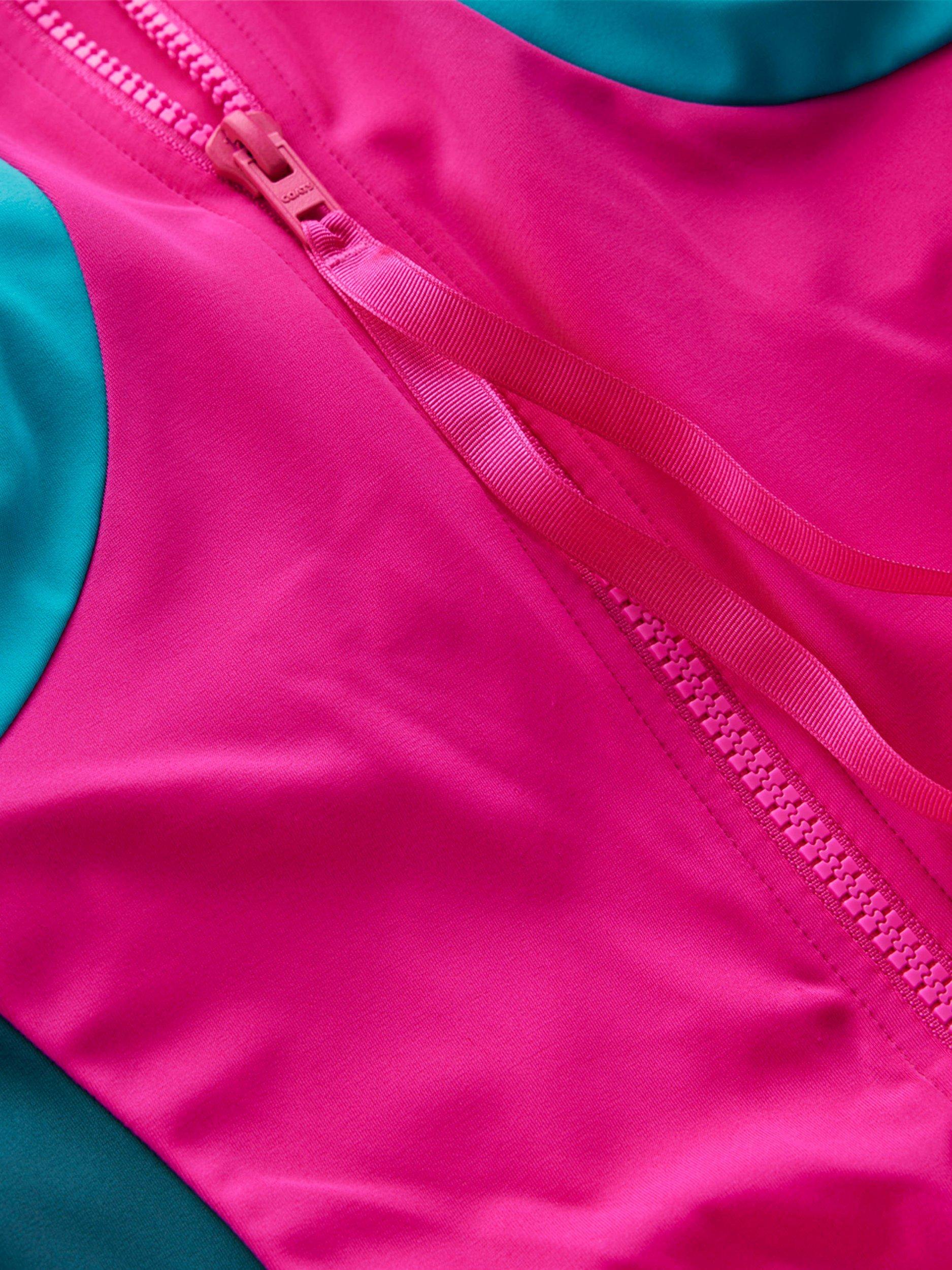 Product image 6 of 6, which shows Boden Piped Sporty Swimsuit, Pink/Multi, 8