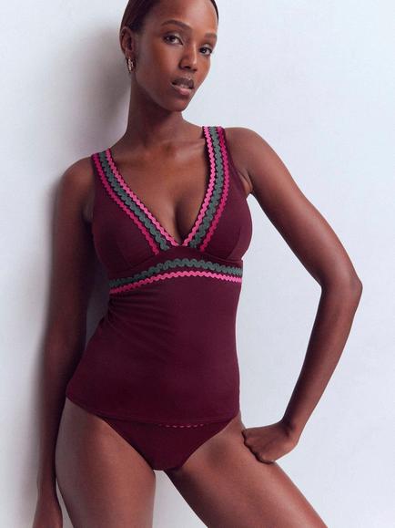 Boden Porto Ric Rac Tankini Top, Brown, Brown
