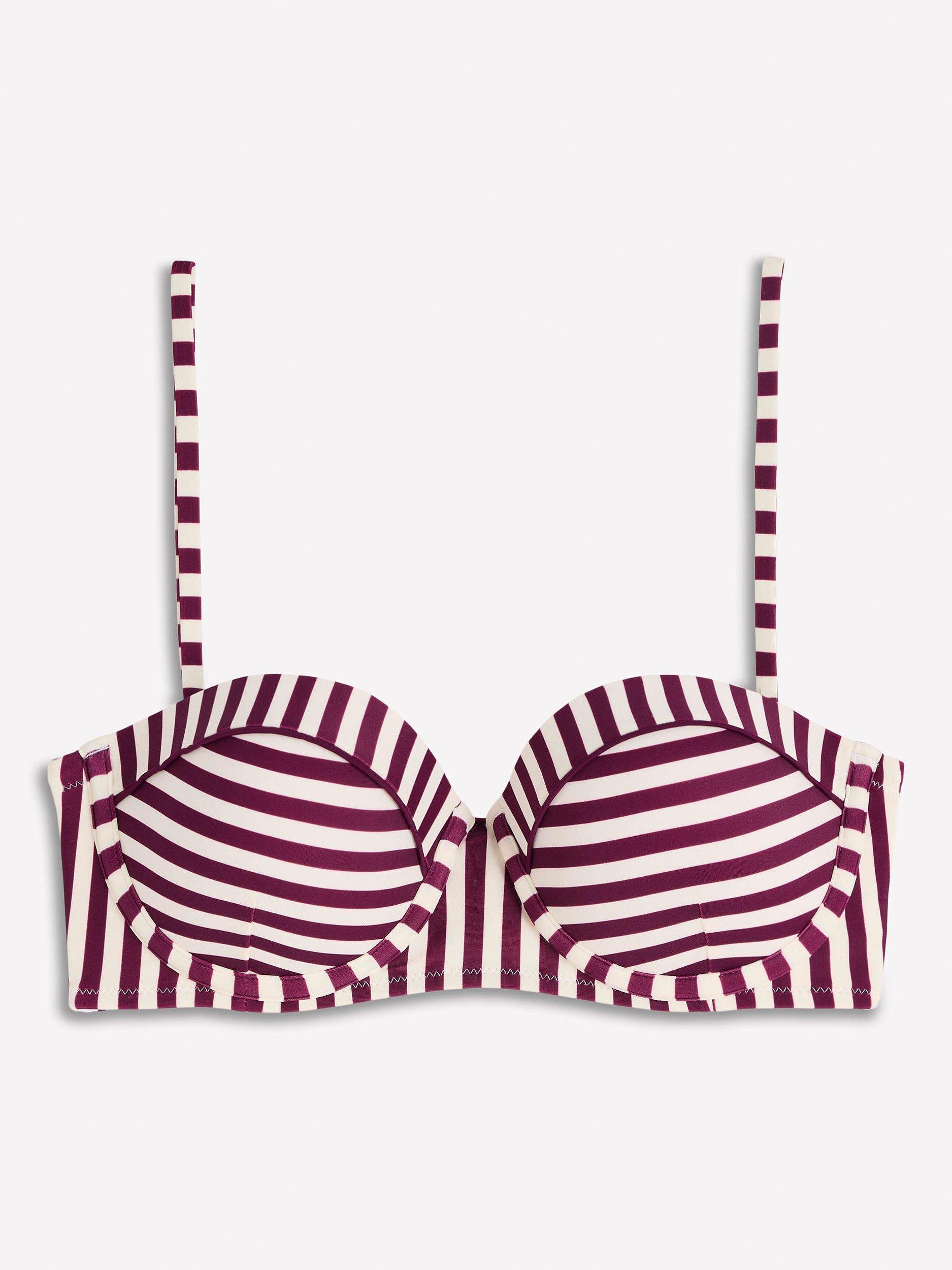 Product image 4 of 5, which shows Boden Rhodes Stripe Bikini Top, Choc/Ivory, 32B