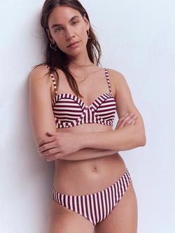 Boden Classic Stripe Bikini Bottoms, Chocberry/Ivory, Chocberry/Ivory