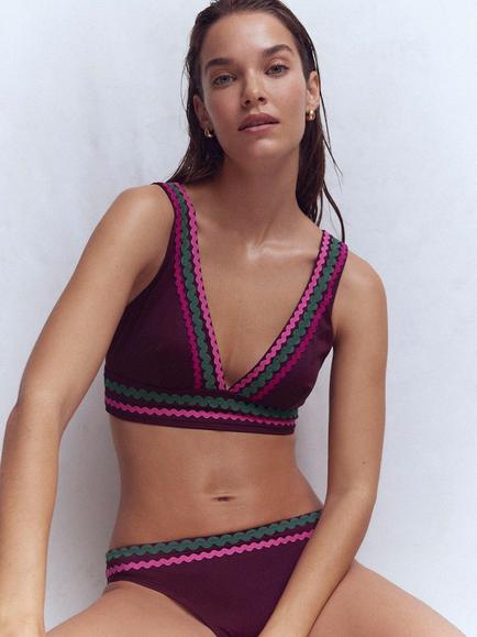 Boden Porto Ric Rac Bikini Bottoms, Chocberry, Chocberry