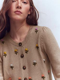 Boden Davina Puff Sleeve Floral Cardigan, Chinchilla - view 2, Chinchilla