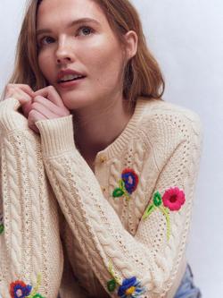 Boden Liv Embroidered Floral Wool Blend Cardigan - view 2, Oatmeal Melange