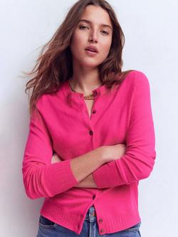 Boden Emilia Crew Neck Cardigan, Pink Peony, Pink Peony