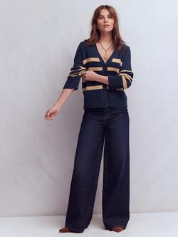 Boden Lucy Stripe Cardigan, Navy/Camel Melange, Navy/Camel Melange