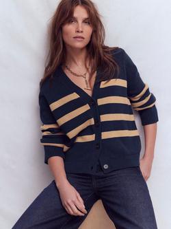 Boden Lucy Stripe Cardigan, Navy/Camel Melange - view 2, Navy/Camel Melange