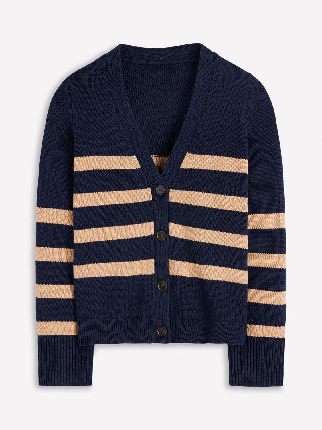 Product image 6 of 6, which shows Boden Lucy Stripe Cardigan, Navy/Camel Melange, XS