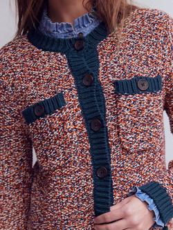 Boden Textured Marl Longline Cardigan, Navy/Red - view 2, Navy/Red