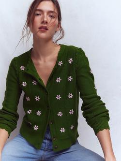Boden Valeria Floral Crochet Cardigan, Green, Green