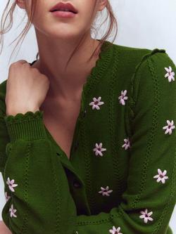 Boden Valeria Floral Crochet Cardigan, Green - view 2, Green