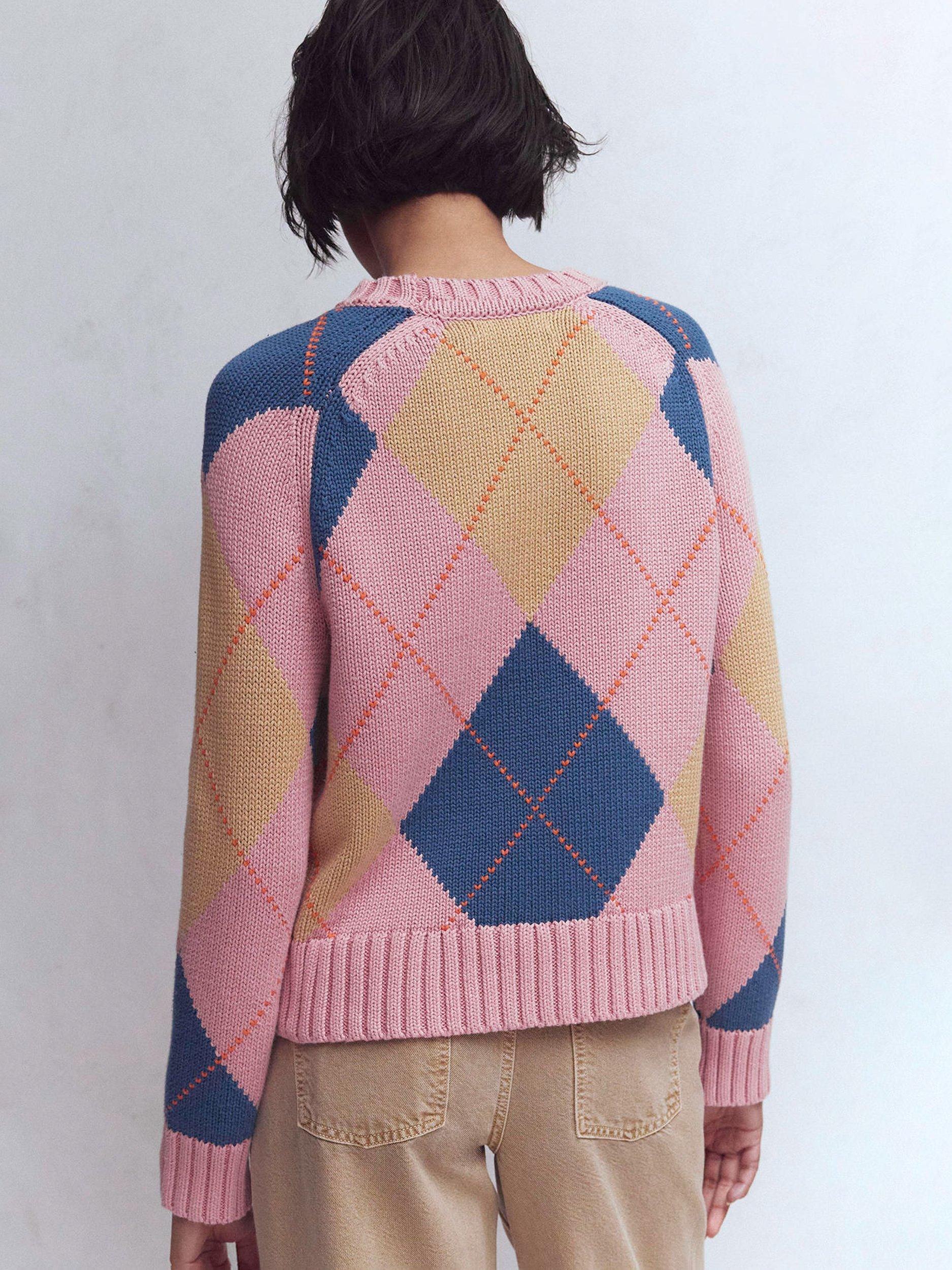 Product image 3 of 6, which shows Boden Camilla Argyle Jumper, Pink/Multi, XS