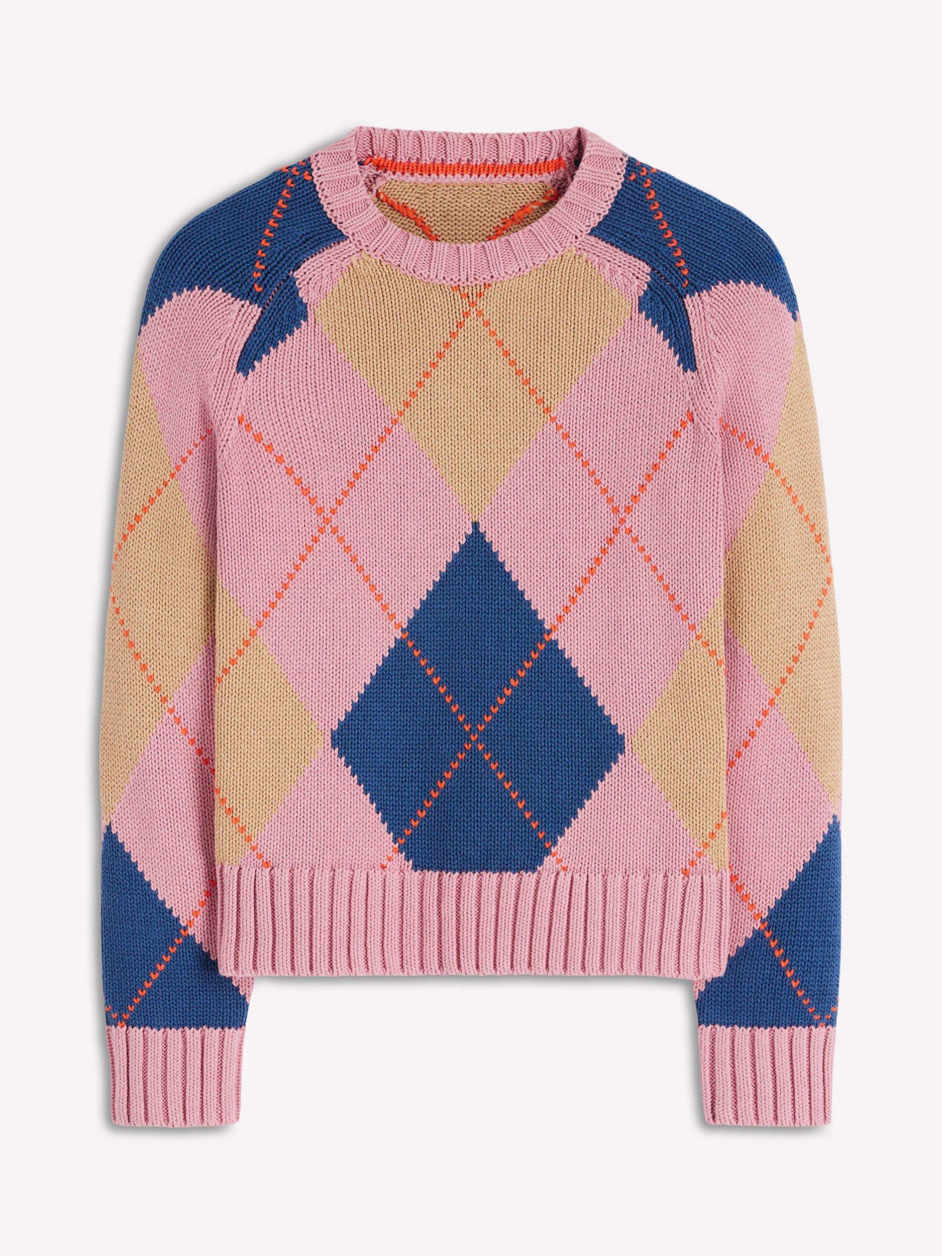 Product image 5 of 6, which shows Boden Camilla Argyle Jumper, Pink/Multi, XS