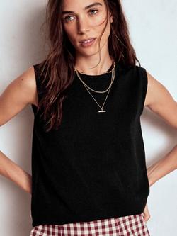 Boden Emilia Cotton Rich Crew Neck Tank Top, Black, Black