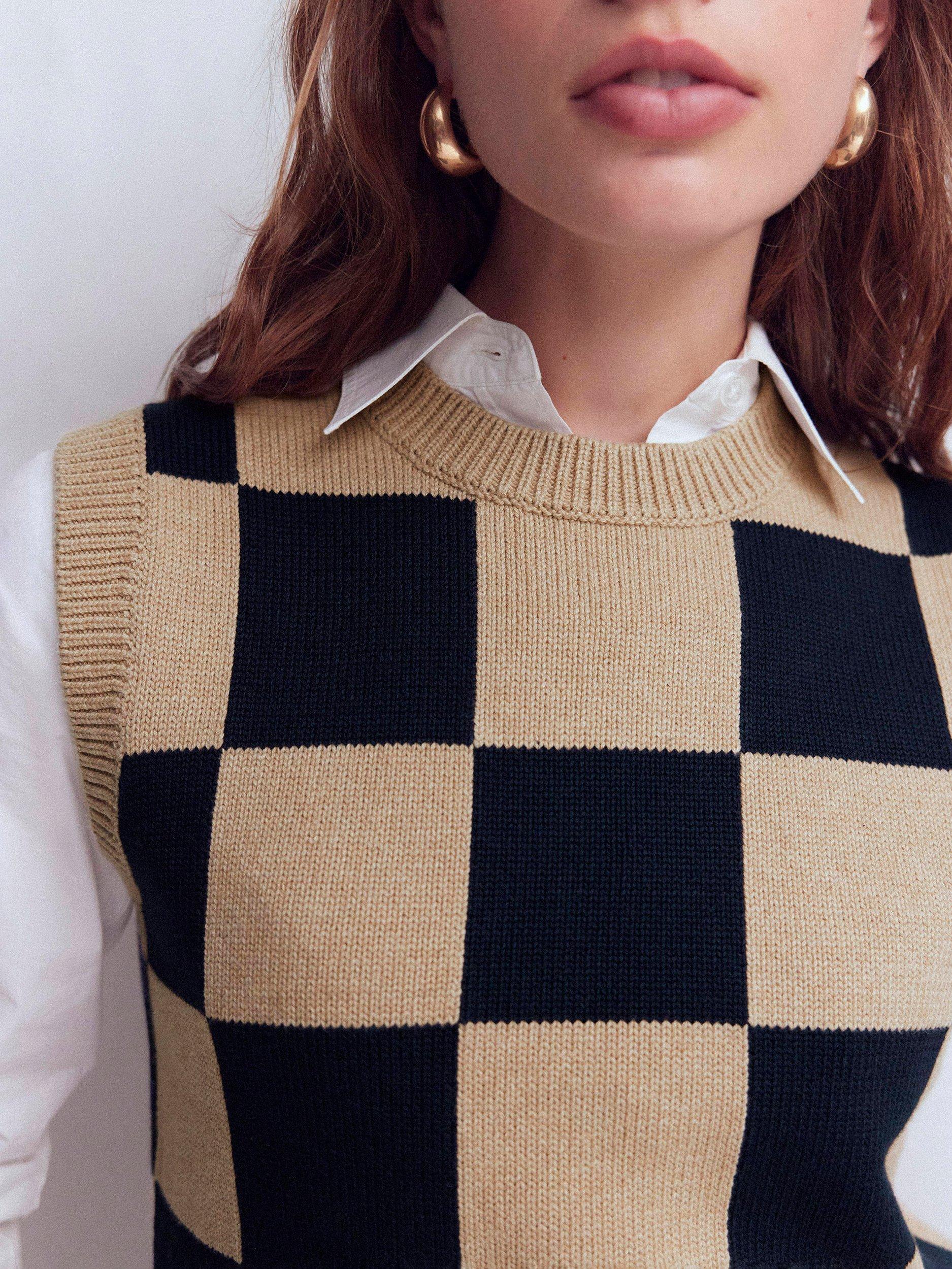 Product image 2 of 6, which shows Boden Lucy Check Tank Top, Camel/Navy, XS