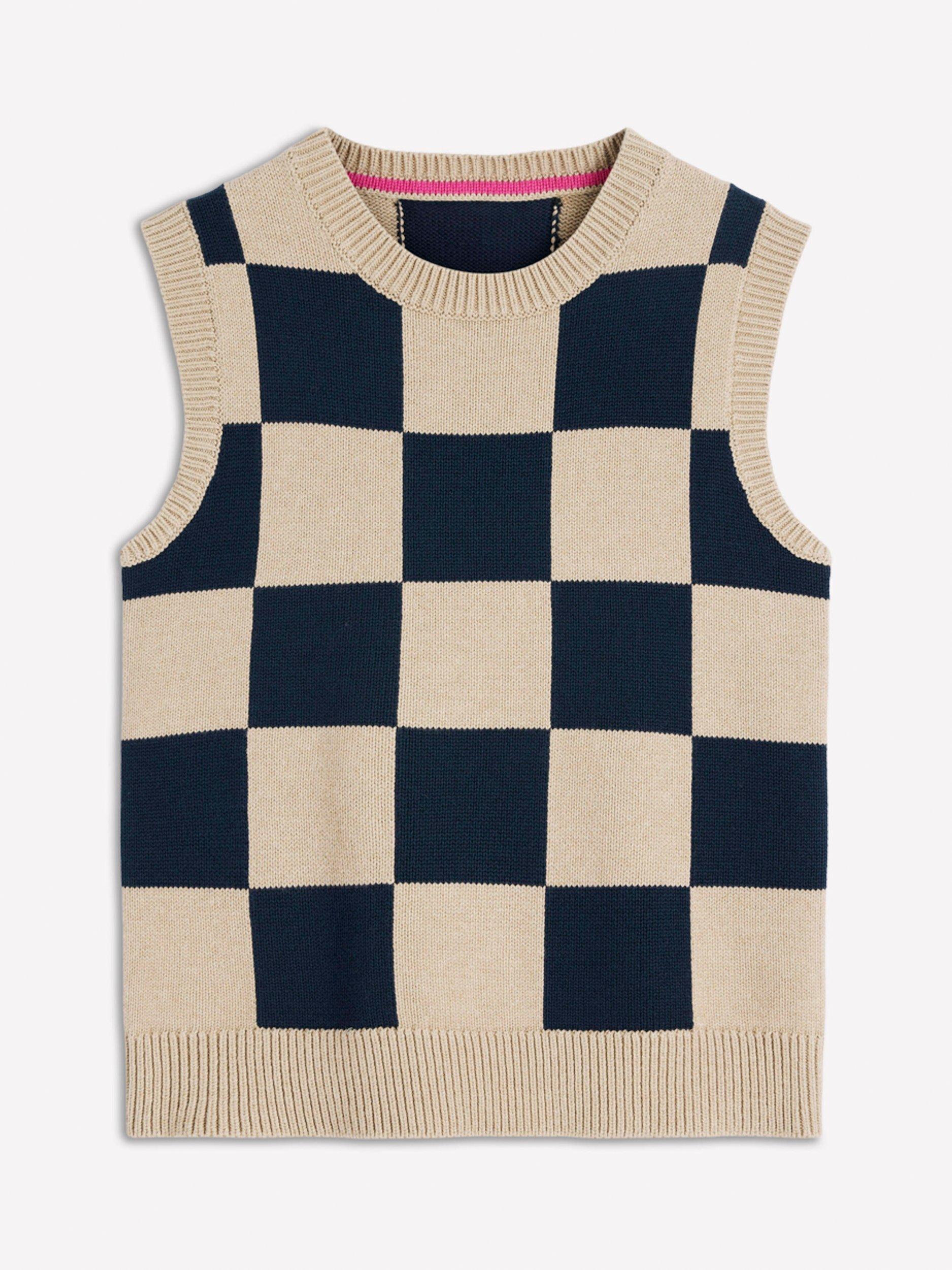 Product image 5 of 6, which shows Boden Lucy Check Tank Top, Camel/Navy, XS