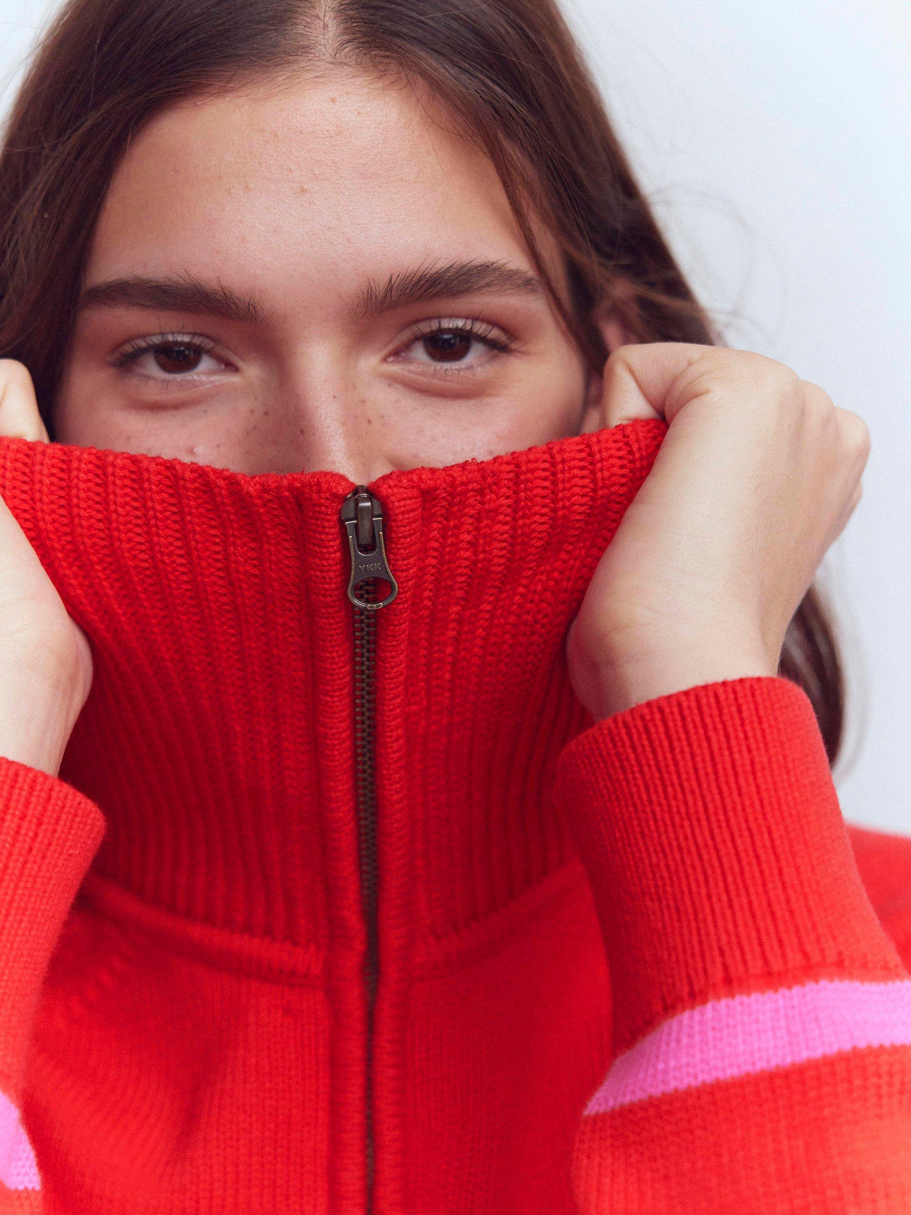 Product image 2 of 6, which shows Boden Lucy Stripe Half-Zip Jumper, Pink/Red, XS