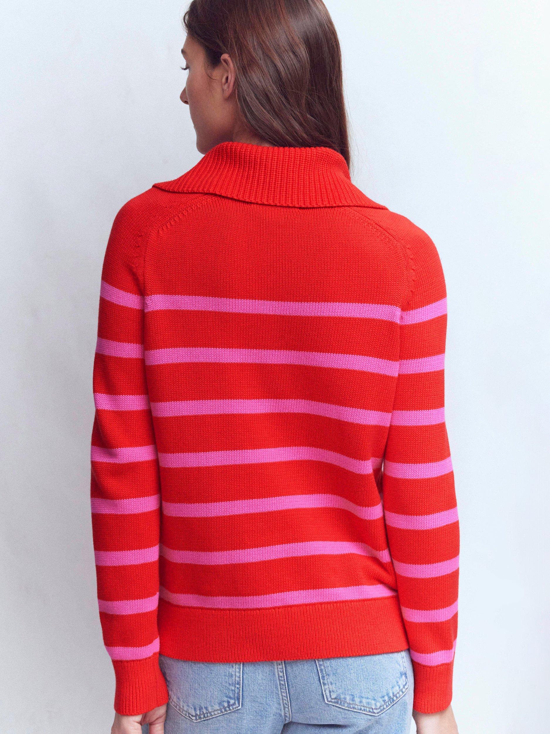 Product image 3 of 6, which shows Boden Lucy Stripe Half-Zip Jumper, Pink/Red, XS