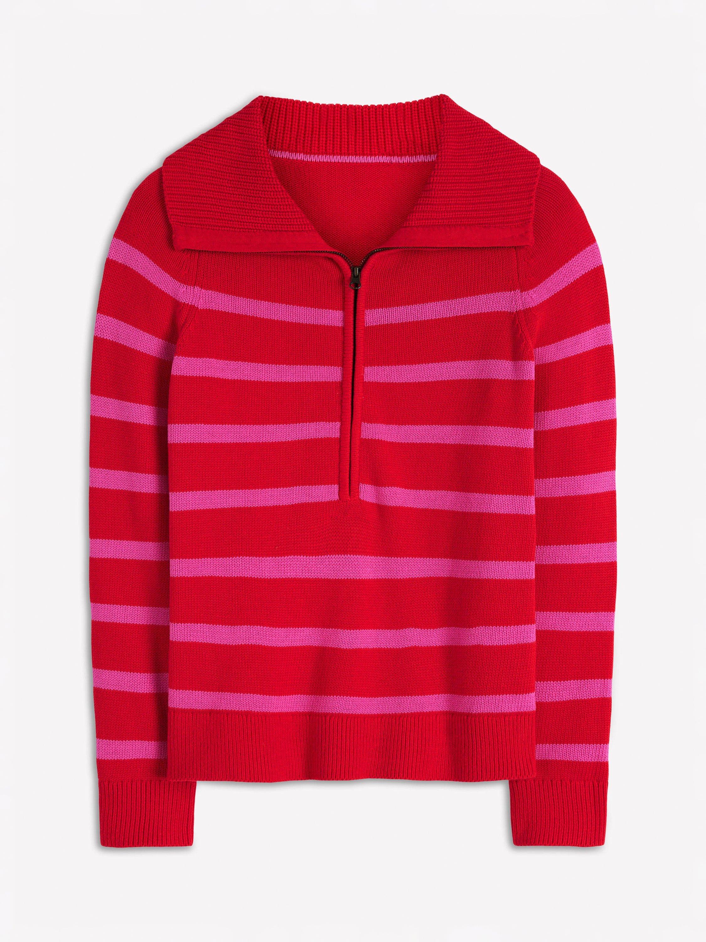 Product image 5 of 6, which shows Boden Lucy Stripe Half-Zip Jumper, Pink/Red, XS