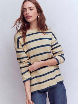 Boden Lucy Stripe Oversized Jumper, Almond Milk/Blue, Almond Milk/Blue