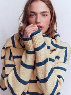 Boden Lucy Stripe Oversized Jumper, Almond Milk/Blue - view 2, Almond Milk/Blue