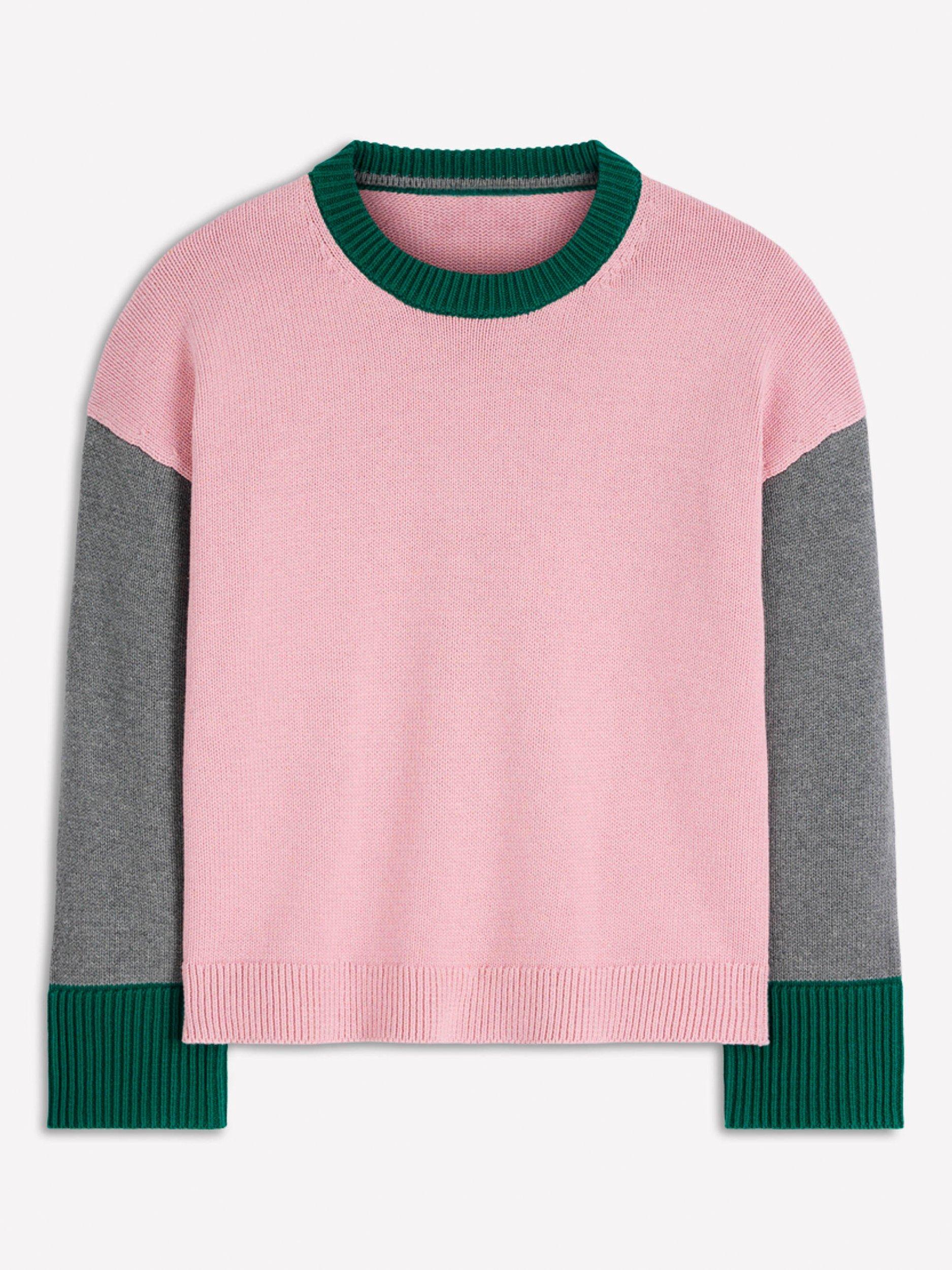 Product image 5 of 6, which shows Boden Lucy Colour Block Crew Neck Jumper, Pink/Multi, XS