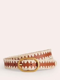 Boden Woven Pure Leather Whipstitch Belt, Tan, Tan