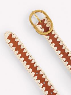 Boden Woven Pure Leather Whipstitch Belt, Tan - view 2, Tan