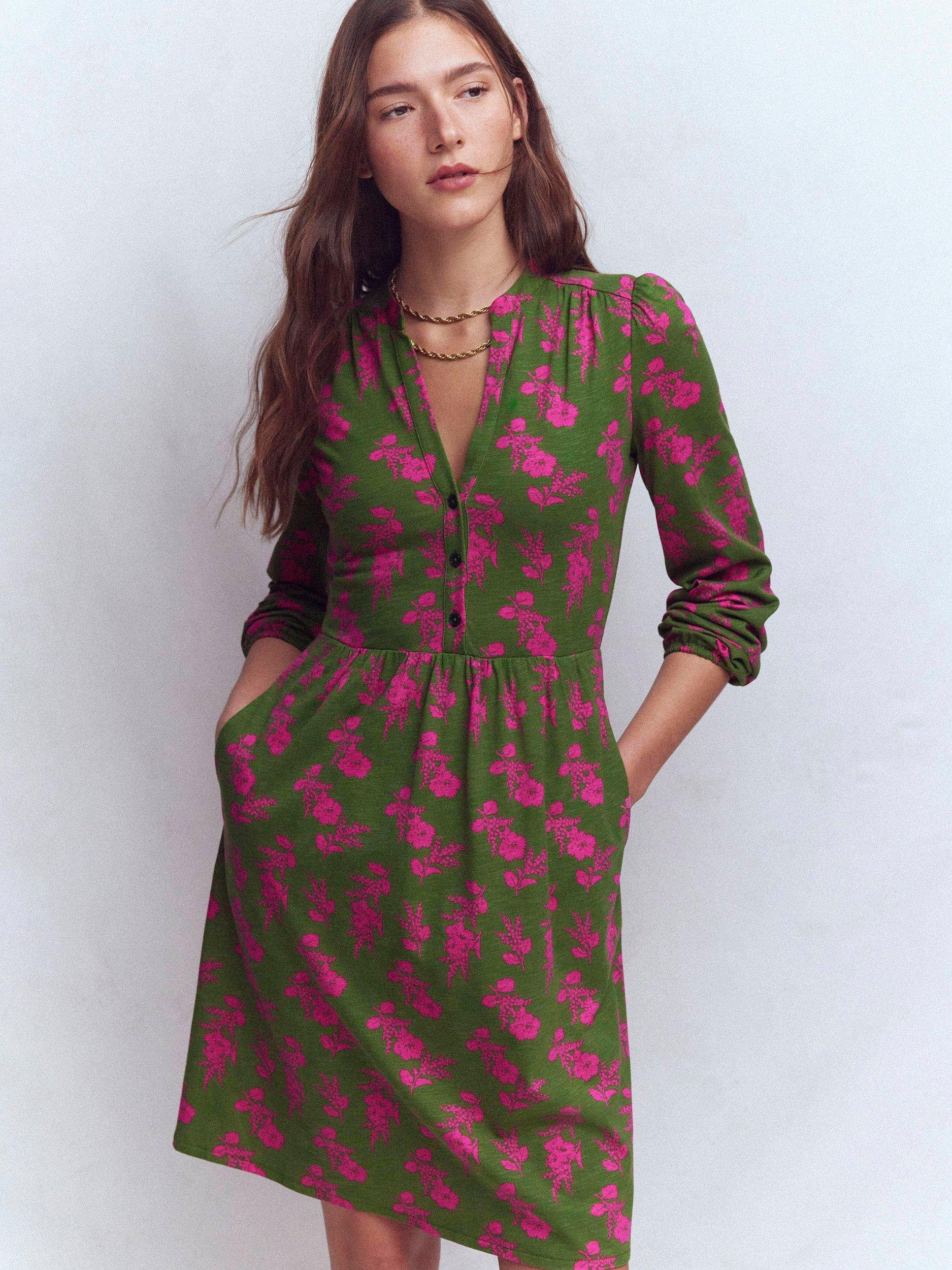 boden green and pink dress Cotton Midi Shirt Dress-Green Tambourine, Pink Stripe main image 1