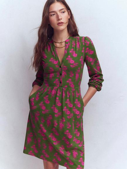 Boden Amy Floral Jersey Dress, Pink/Green, Pink/Green