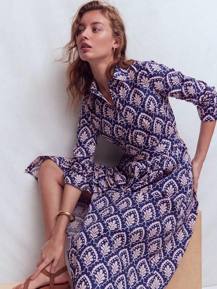 Boden Alexa Floral Shirt Midi Dress, Navy/Multi - view 2, Navy/Multi