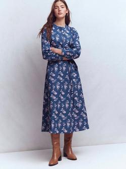Boden Ava Floral Shirt Midi Dress, Navy, Navy