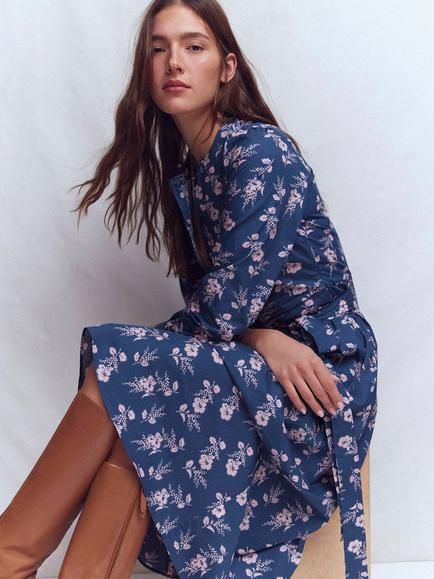 Boden Ava Floral Shirt Midi Dress, Navy - view 2, Navy