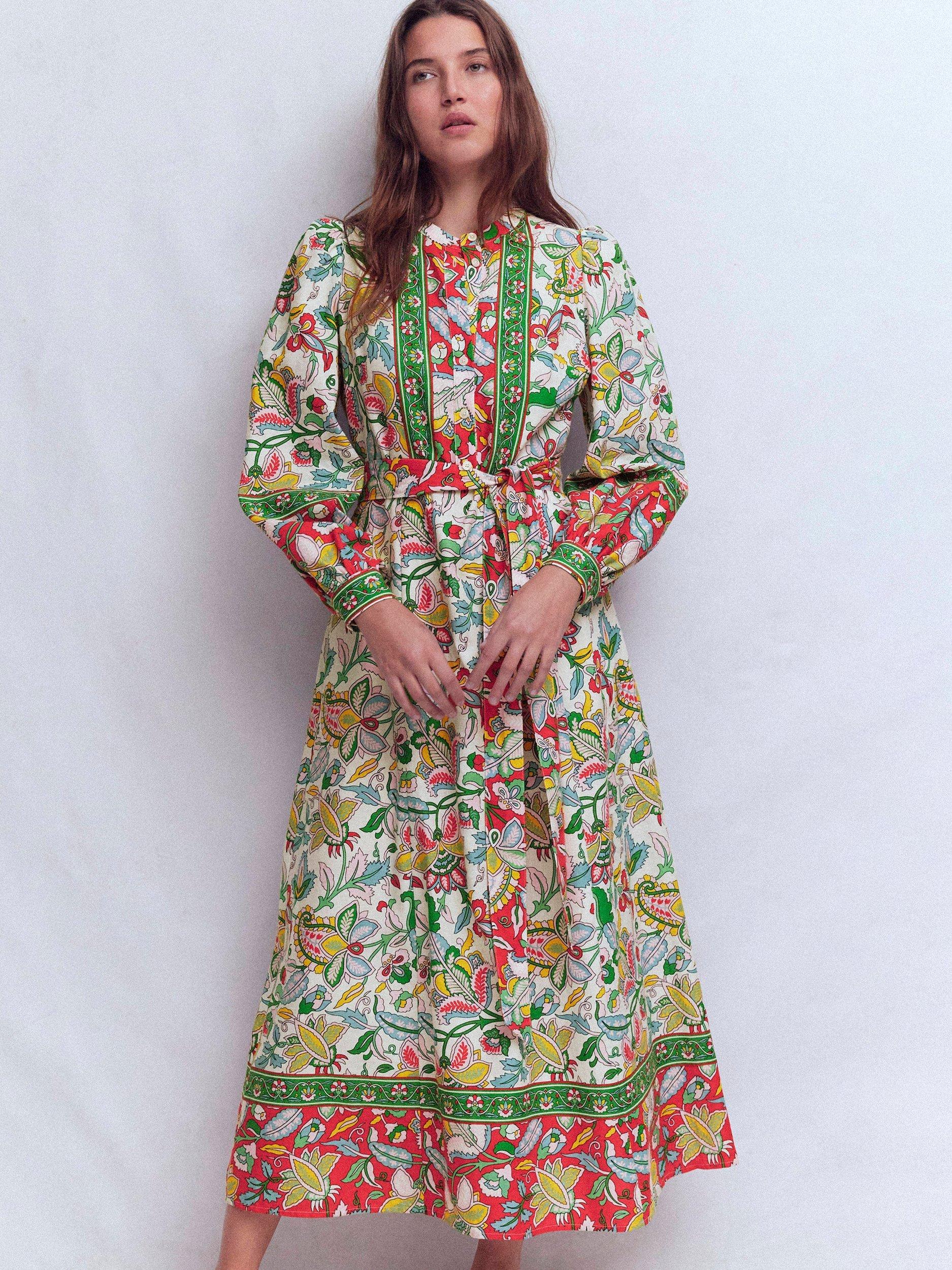 Product image 1 of 5, which shows Boden Ava Floral Linen Rich Dress, Multi, 8