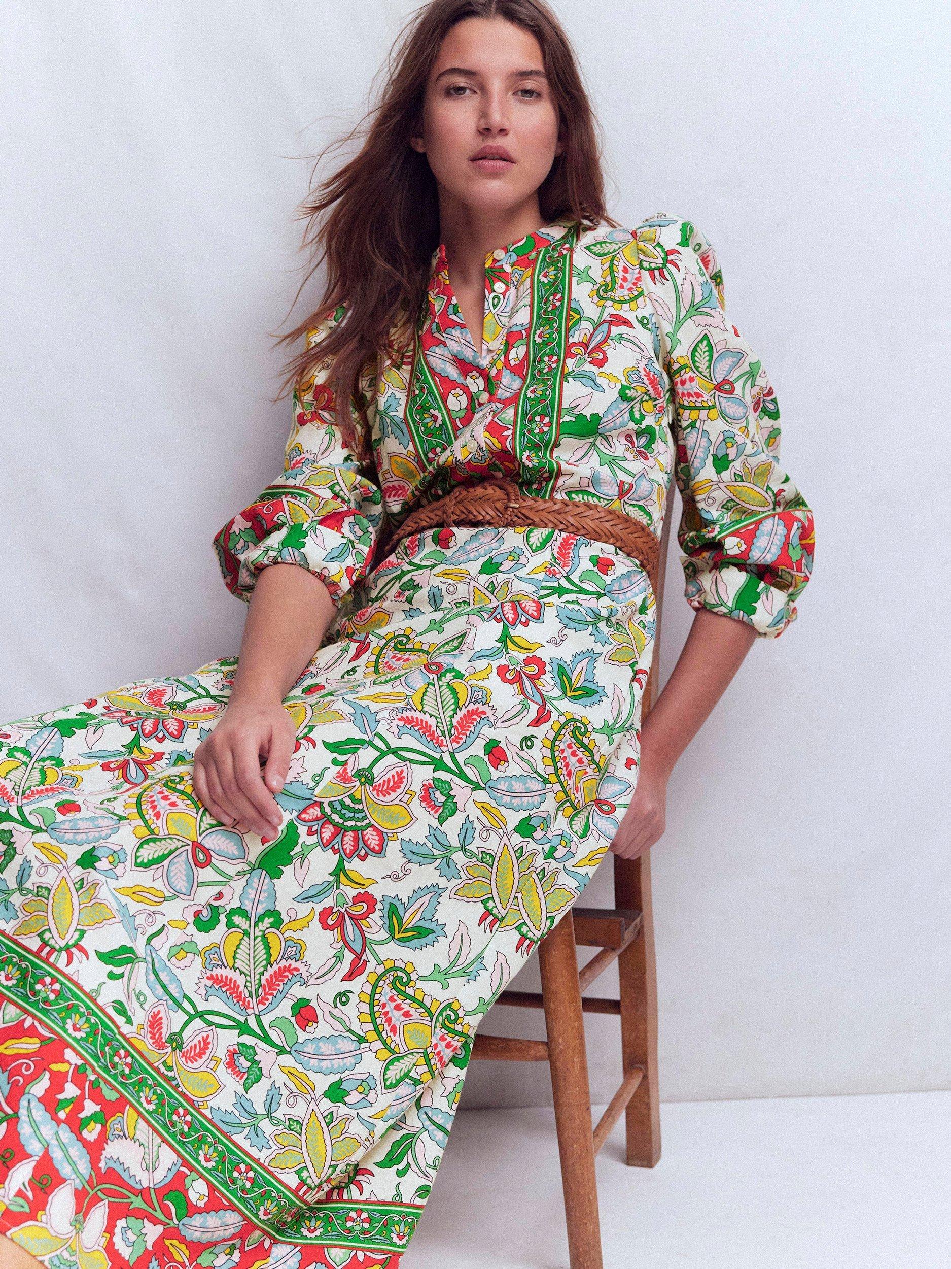 Product image 2 of 5, which shows Boden Ava Floral Linen Rich Dress, Multi, 8