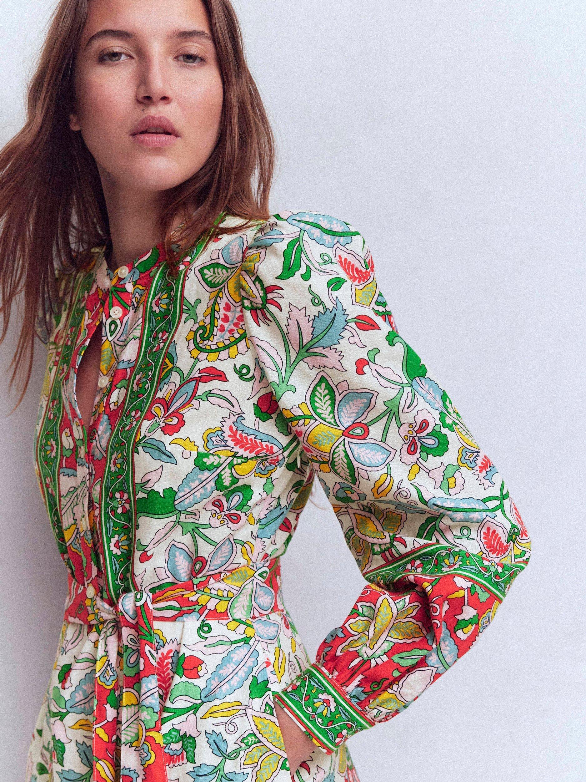 Product image 3 of 5, which shows Boden Ava Floral Linen Rich Dress, Multi, 8