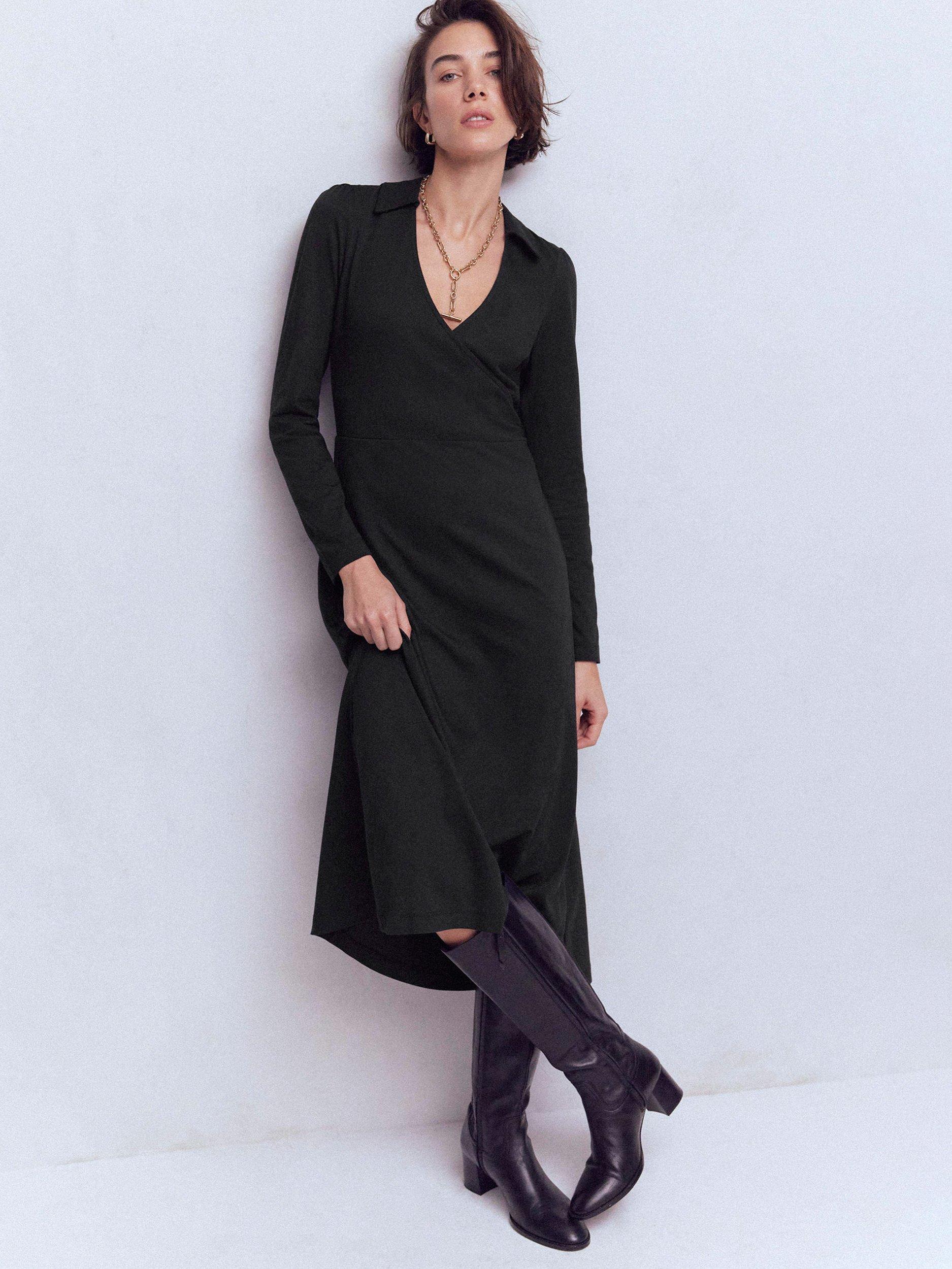 Product image 1 of 5, which shows Boden Carla Jersey Wrap Dress, Black, 8