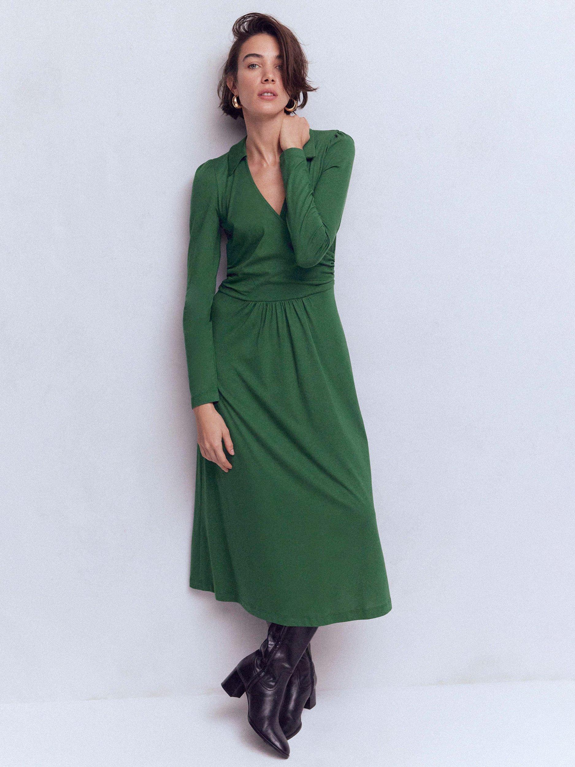 Product image 1 of 5, which shows Boden Carla Jersey Wrap Dress, Hunter Green, 8