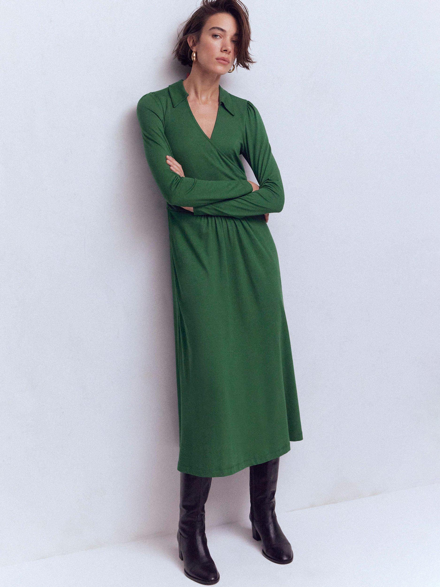 Product image 4 of 5, which shows Boden Carla Jersey Wrap Dress, Hunter Green, 8